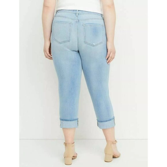 Lane Bryant Embroidered Embellished Girlfriend Crop Jean Size 24 Blue Light Wash - Picture 3 of 9